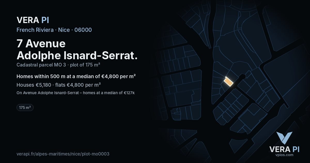 7 Avenue Adolphe Isnard-Serrat, Nice at night – the plot lit, the parcels around coloured by the prices near them
