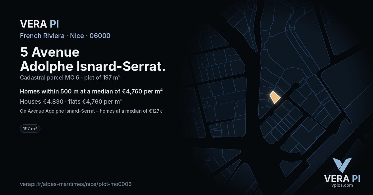 5 Avenue Adolphe Isnard-Serrat, Nice at night – the plot lit, the parcels around coloured by the prices near them