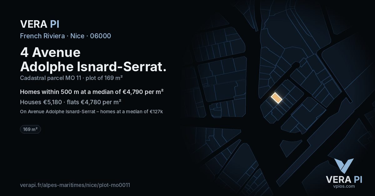 4 Avenue Adolphe Isnard-Serrat, Nice at night – the plot lit, the parcels around coloured by the prices near them