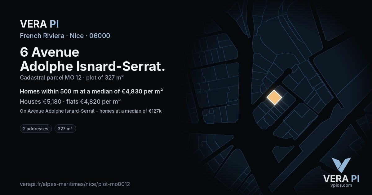 6 Avenue Adolphe Isnard-Serrat, Nice at night – the plot lit, the parcels around coloured by the prices near them