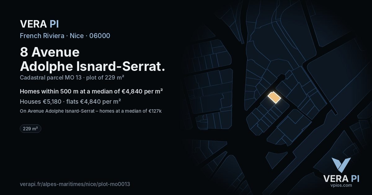 8 Avenue Adolphe Isnard-Serrat, Nice at night – the plot lit, the parcels around coloured by the prices near them