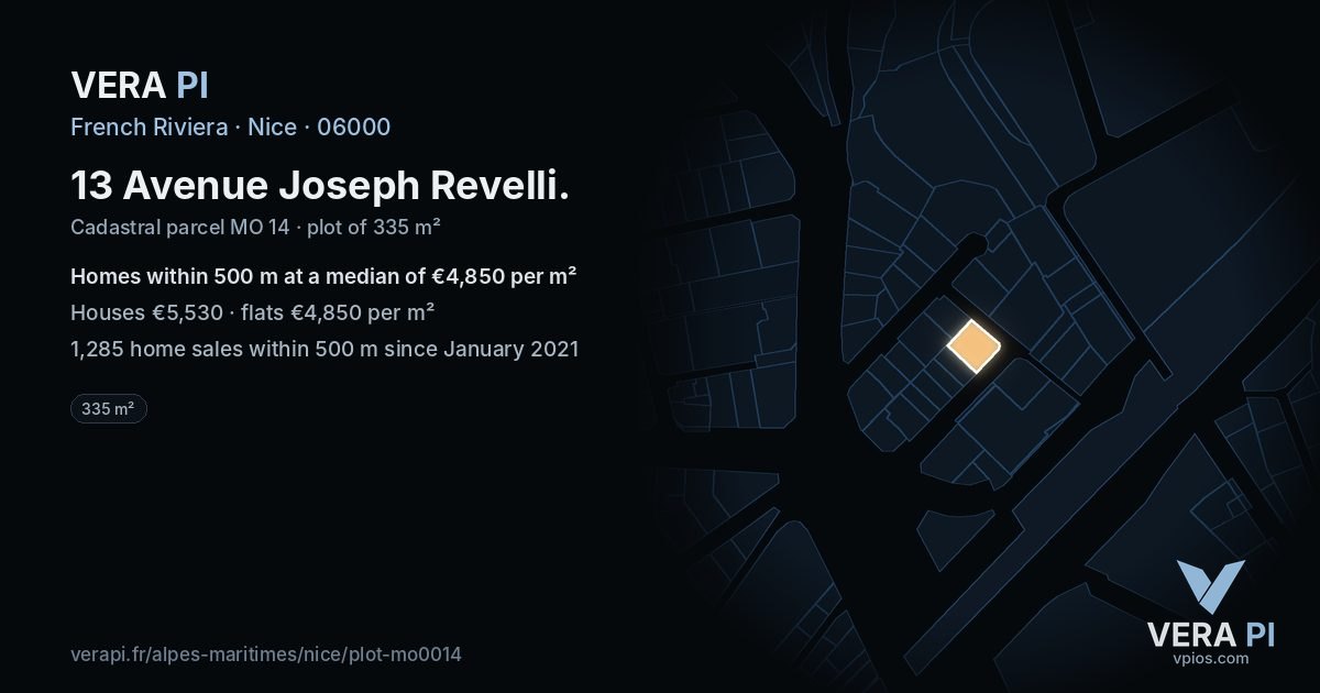 13 Avenue Joseph Revelli, Nice at night – the plot lit, the parcels around coloured by the prices near them