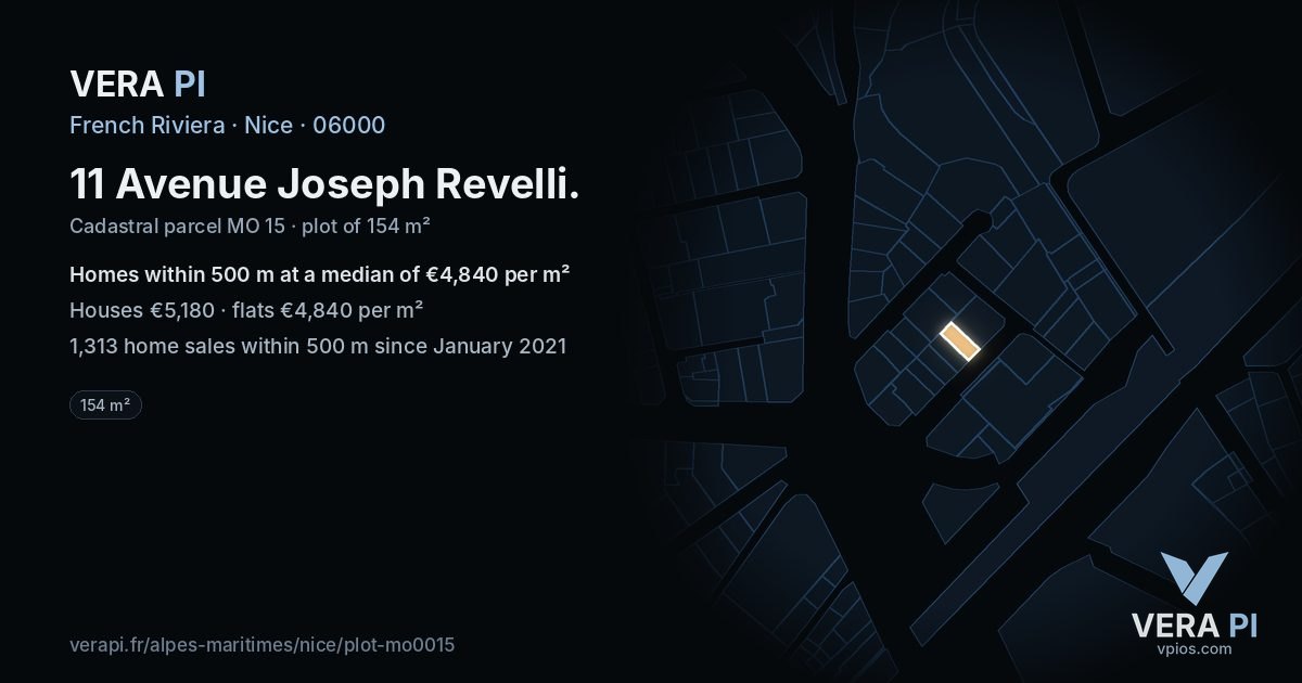 11 Avenue Joseph Revelli, Nice at night – the plot lit, the parcels around coloured by the prices near them