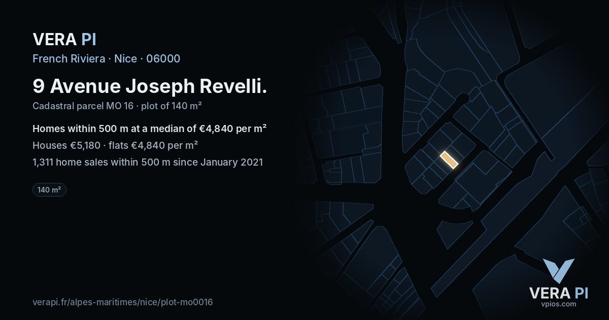 9 Avenue Joseph Revelli, Nice at night – the plot lit, the parcels around coloured by the prices near them