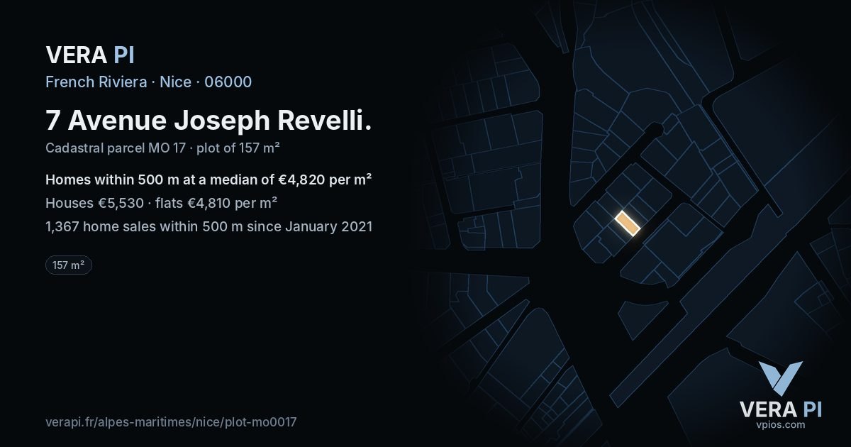 7 Avenue Joseph Revelli, Nice at night – the plot lit, the parcels around coloured by the prices near them