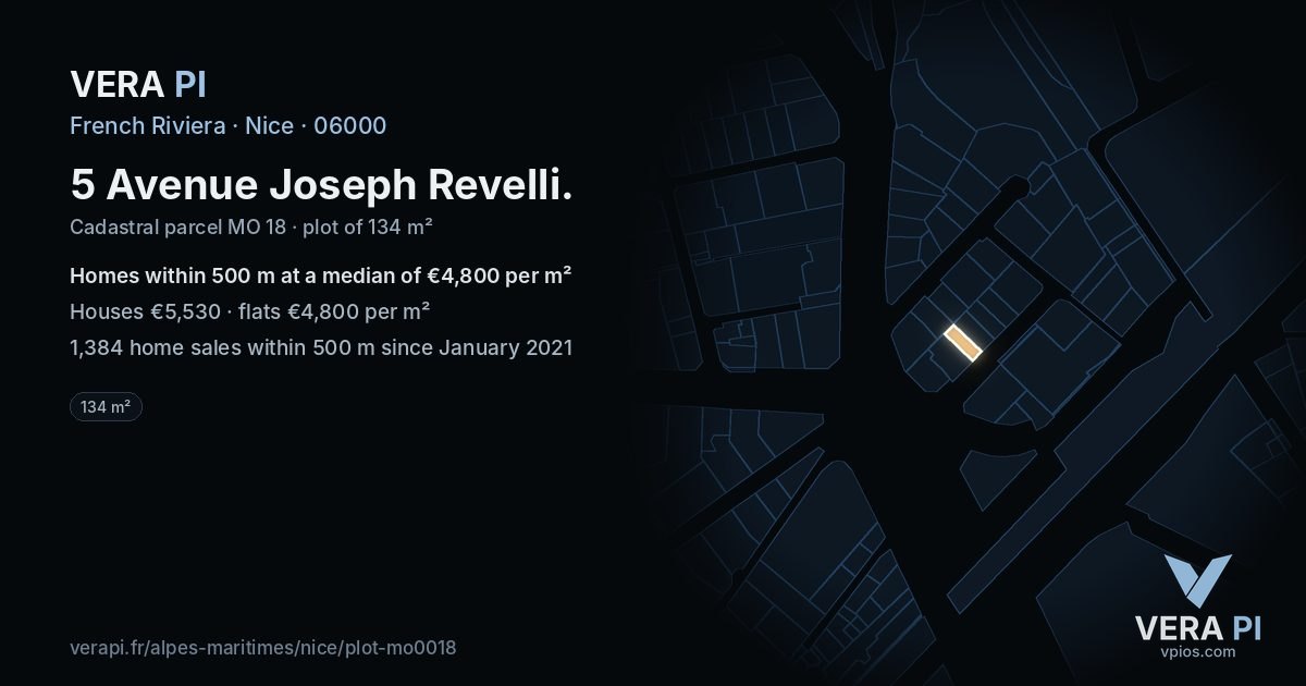 5 Avenue Joseph Revelli, Nice at night – the plot lit, the parcels around coloured by the prices near them