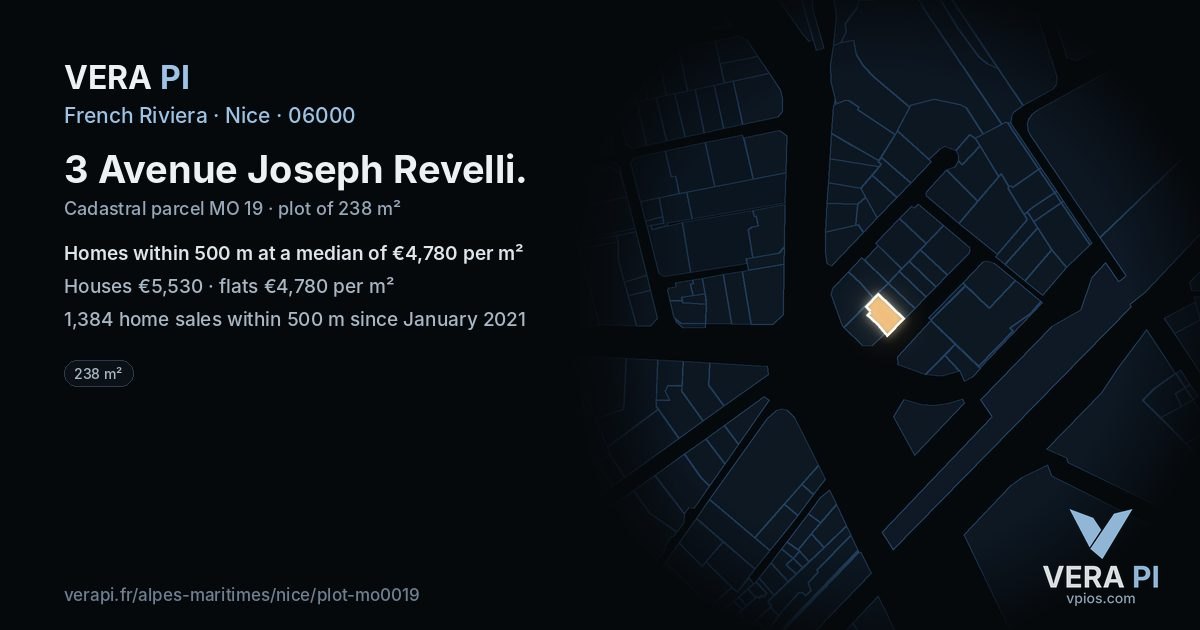 3 Avenue Joseph Revelli, Nice at night – the plot lit, the parcels around coloured by the prices near them