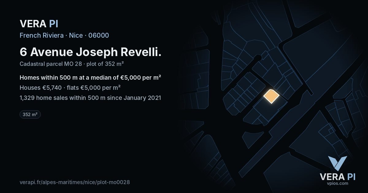 6 Avenue Joseph Revelli, Nice at night – the plot lit, the parcels around coloured by the prices near them