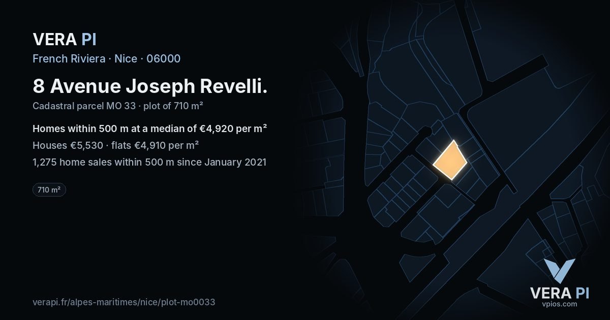 8 Avenue Joseph Revelli, Nice at night – the plot lit, the parcels around coloured by the prices near them