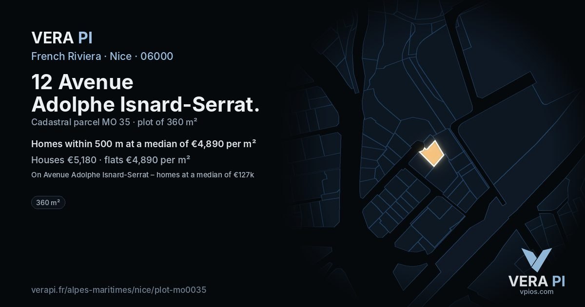 12 Avenue Adolphe Isnard-Serrat, Nice at night – the plot lit, the parcels around coloured by the prices near them