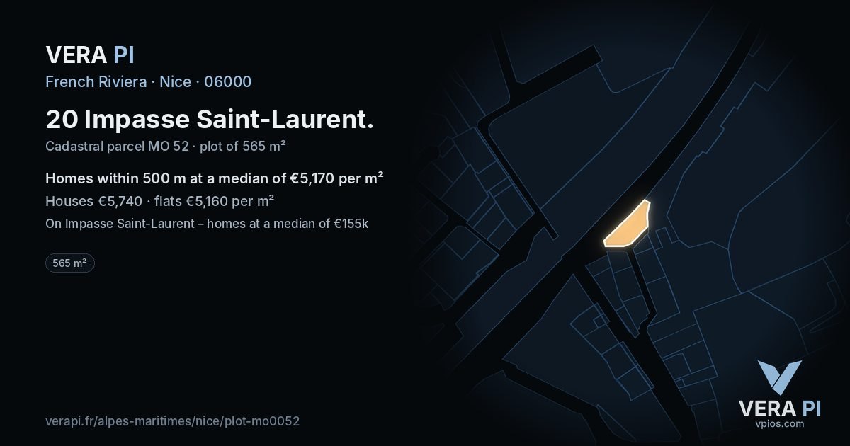 20 Impasse Saint-Laurent, Nice at night – the plot lit, the parcels around coloured by the prices near them