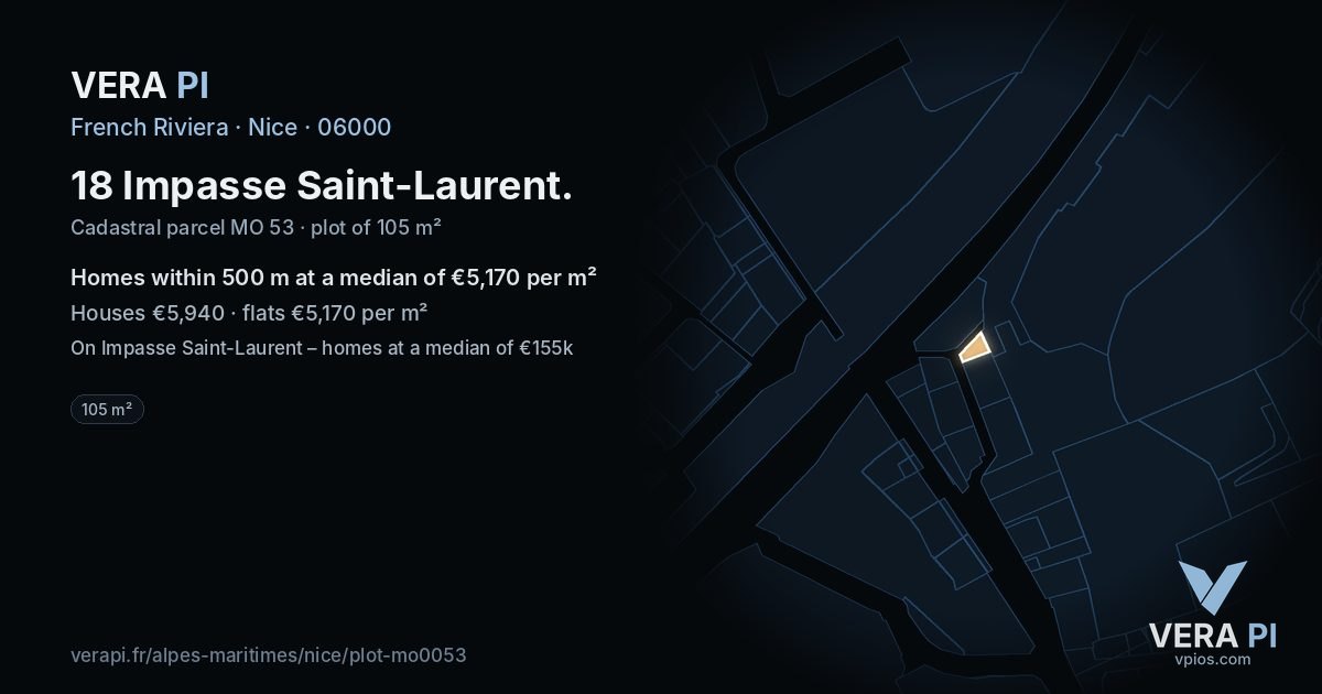 18 Impasse Saint-Laurent, Nice at night – the plot lit, the parcels around coloured by the prices near them