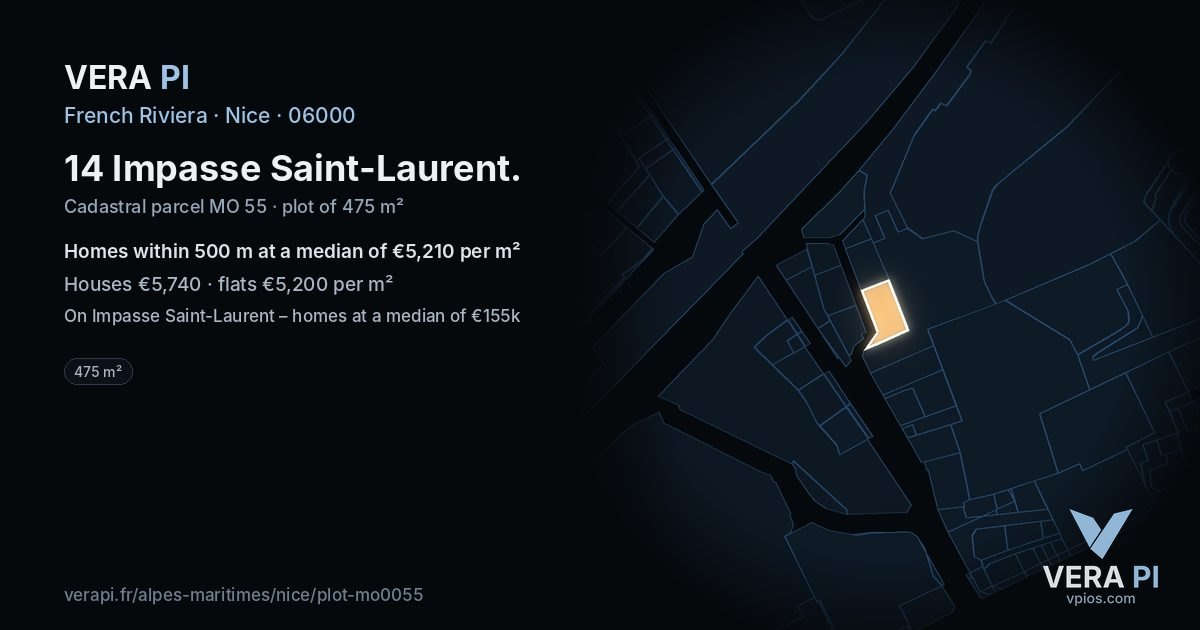 14 Impasse Saint-Laurent, Nice at night – the plot lit, the parcels around coloured by the prices near them