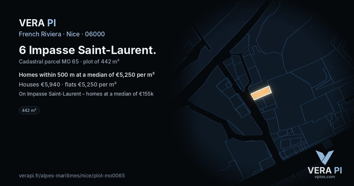6 Impasse Saint-Laurent, Nice at night – the plot lit, the parcels around coloured by the prices near them