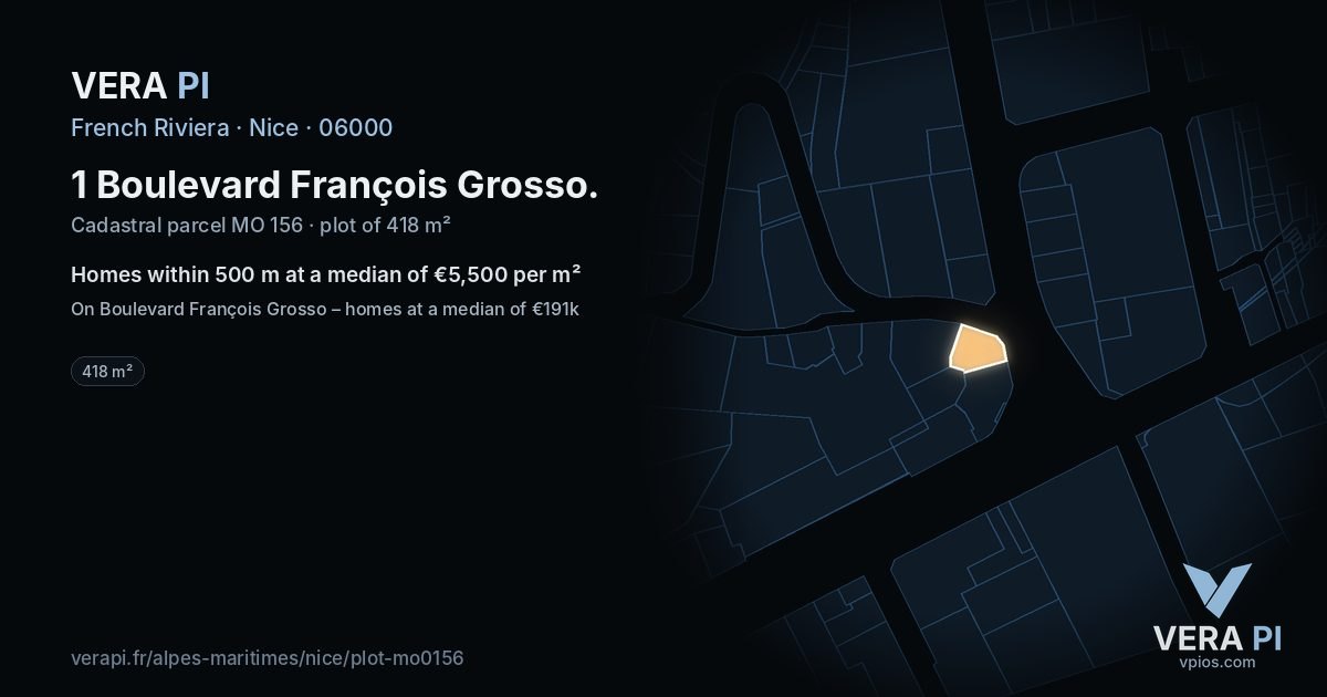 1 Boulevard François Grosso, Nice at night – the plot lit, the parcels around coloured by the prices near them