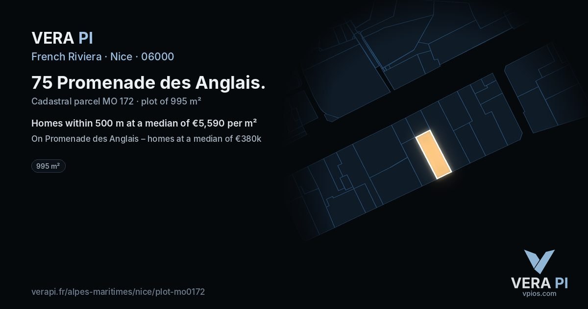 75 Promenade des Anglais, Nice at night – the plot lit, the parcels around coloured by the prices near them