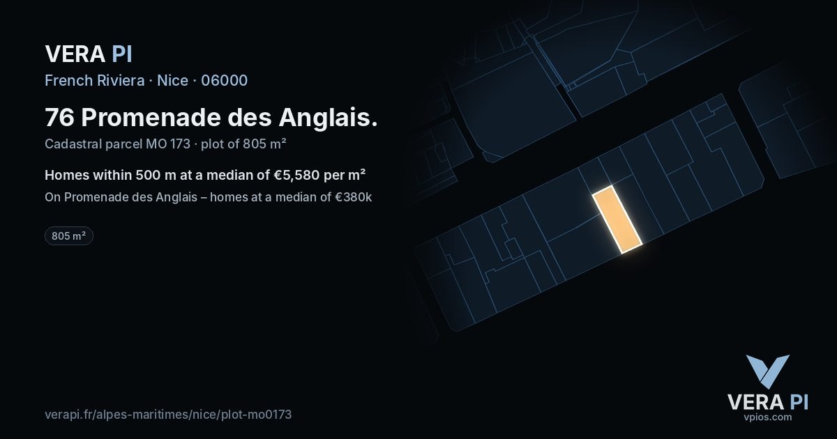 76 Promenade des Anglais, Nice at night – the plot lit, the parcels around coloured by the prices near them