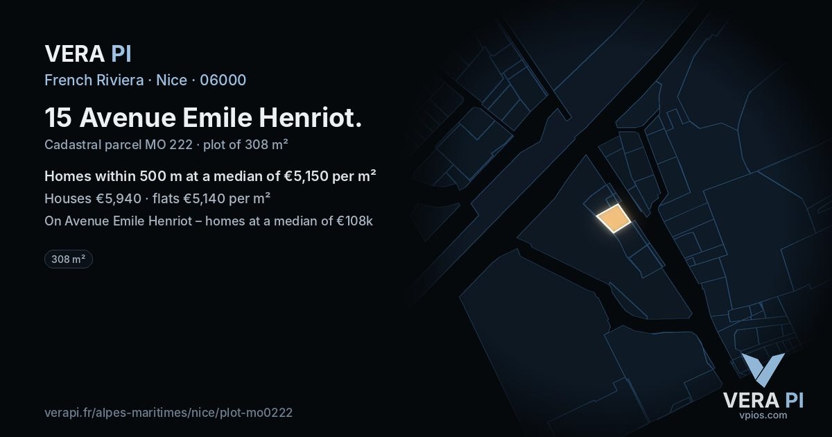 15 Avenue Emile Henriot, Nice at night – the plot lit, the parcels around coloured by the prices near them