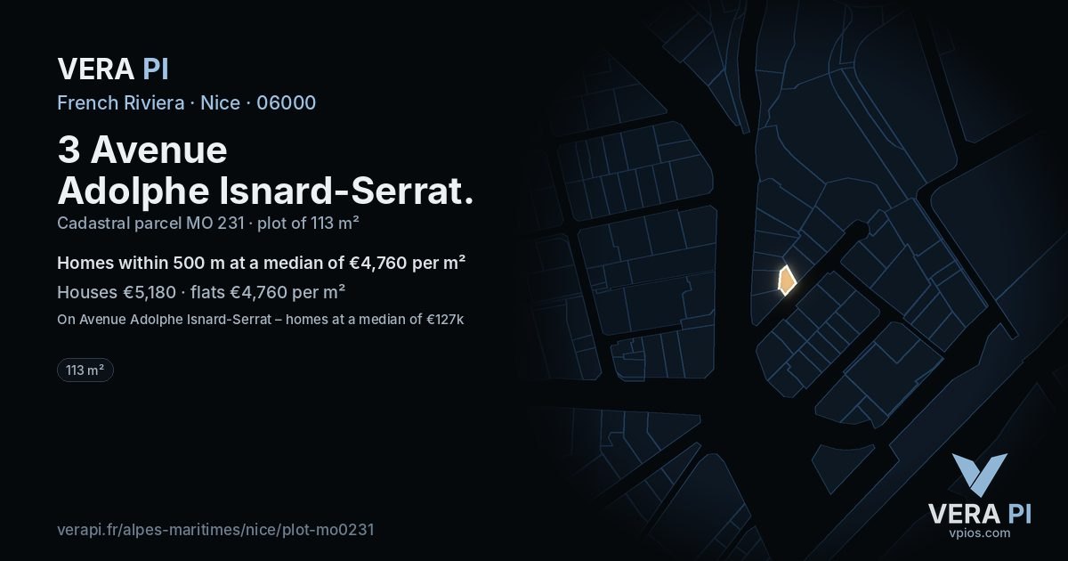 3 Avenue Adolphe Isnard-Serrat, Nice at night – the plot lit, the parcels around coloured by the prices near them