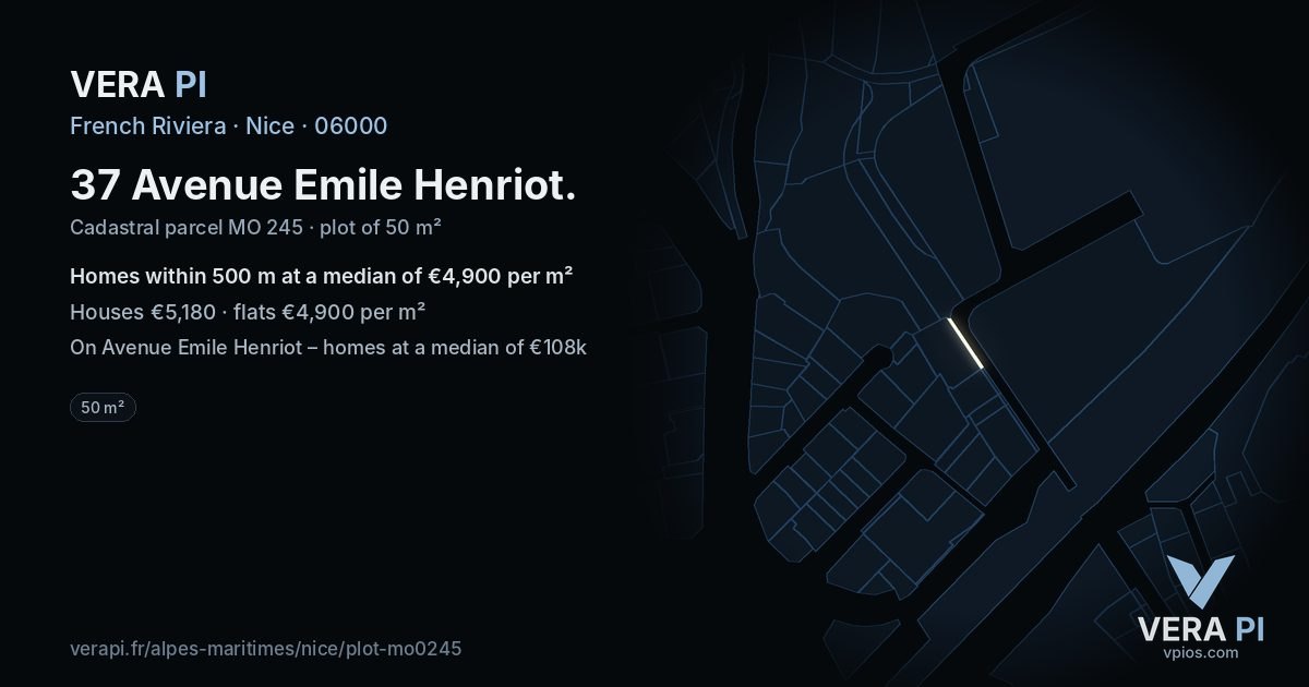 37 Avenue Emile Henriot, Nice at night – the plot lit, the parcels around coloured by the prices near them
