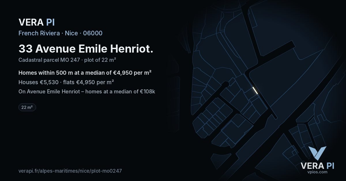 33 Avenue Emile Henriot, Nice at night – the plot lit, the parcels around coloured by the prices near them