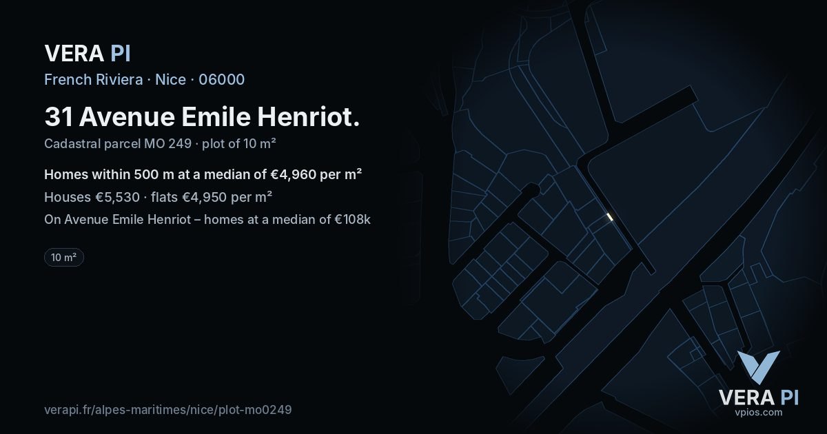 31 Avenue Emile Henriot, Nice at night – the plot lit, the parcels around coloured by the prices near them