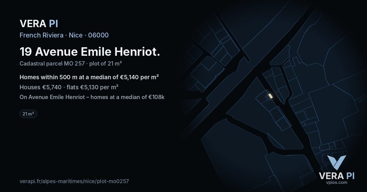 19 Avenue Emile Henriot, Nice at night – the plot lit, the parcels around coloured by the prices near them