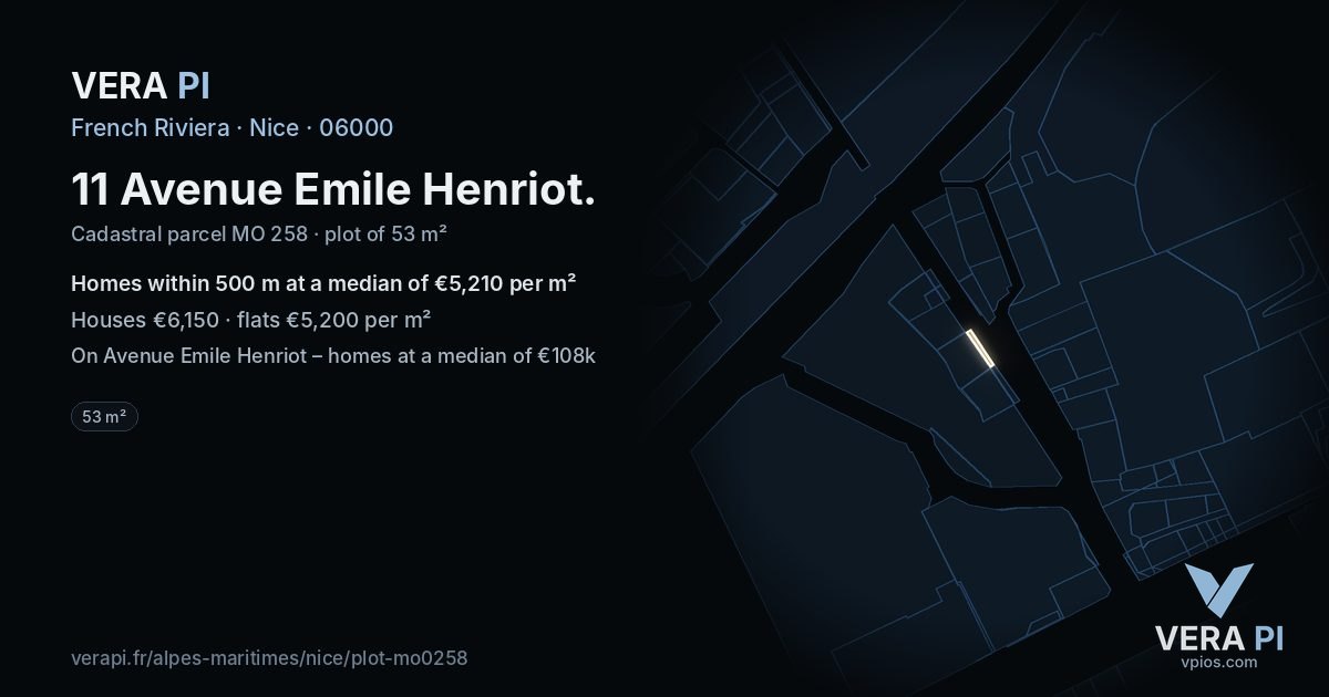 11 Avenue Emile Henriot, Nice at night – the plot lit, the parcels around coloured by the prices near them