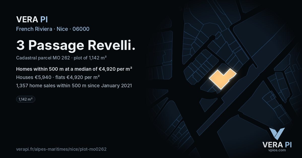 3 Passage Revelli, Nice at night – the plot lit, the parcels around coloured by the prices near them