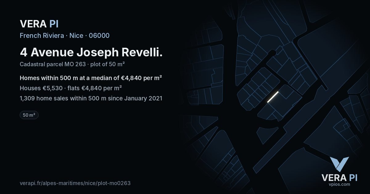 4 Avenue Joseph Revelli, Nice at night – the plot lit, the parcels around coloured by the prices near them