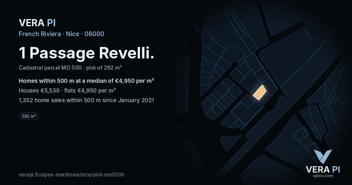 1 Passage Revelli, Nice at night – the plot lit, the parcels around coloured by the prices near them