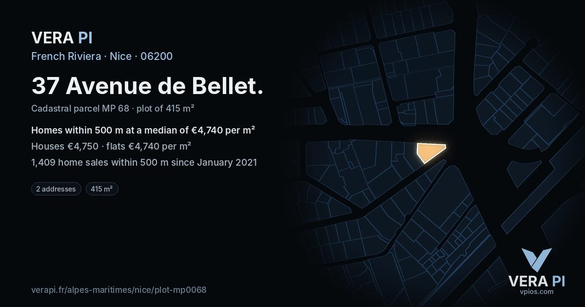 37 Avenue de Bellet, Nice at night – the plot lit, the parcels around coloured by the prices near them