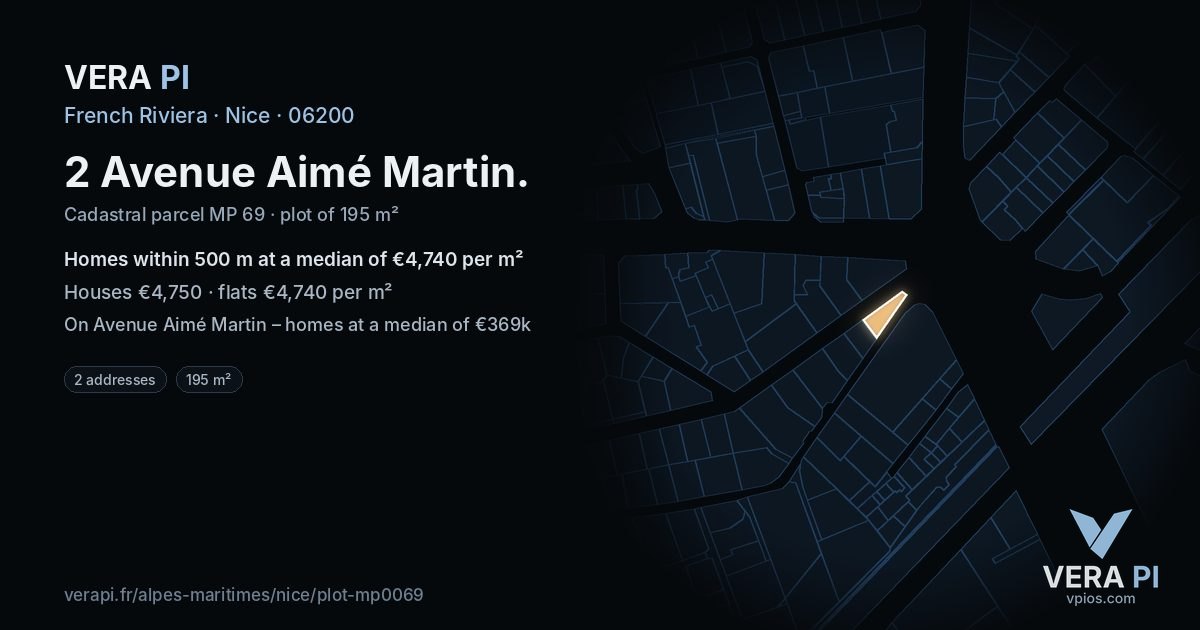 2 Avenue Aimé Martin, Nice at night – the plot lit, the parcels around coloured by the prices near them