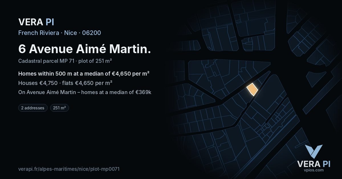 6 Avenue Aimé Martin, Nice at night – the plot lit, the parcels around coloured by the prices near them