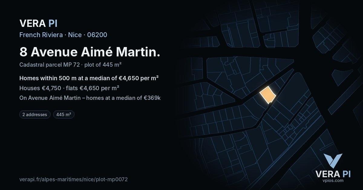 8 Avenue Aimé Martin, Nice at night – the plot lit, the parcels around coloured by the prices near them