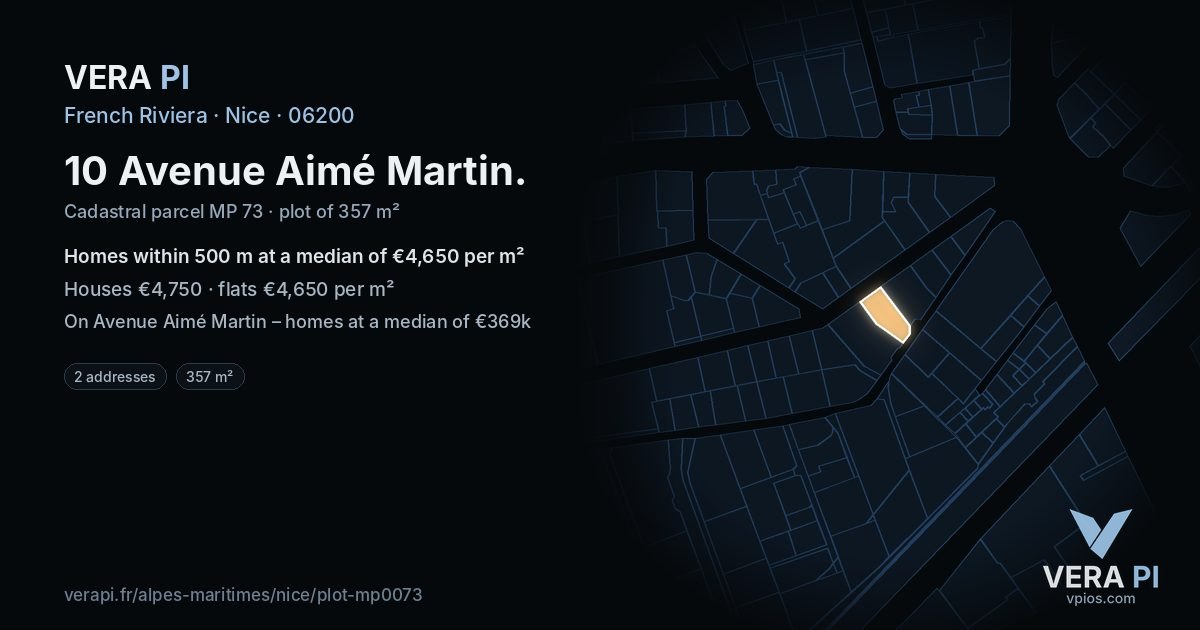 10 Avenue Aimé Martin, Nice at night – the plot lit, the parcels around coloured by the prices near them