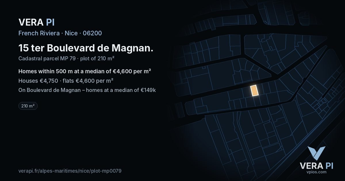 15 ter Boulevard de Magnan, Nice at night – the plot lit, the parcels around coloured by the prices near them
