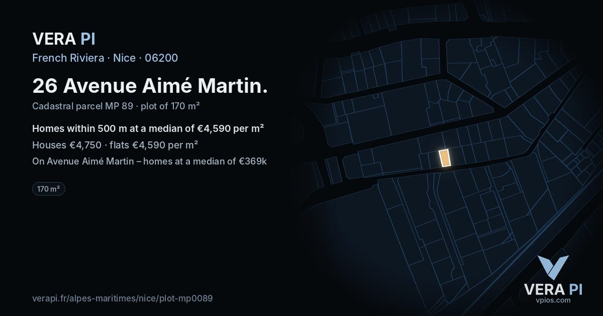 26 Avenue Aimé Martin, Nice at night – the plot lit, the parcels around coloured by the prices near them
