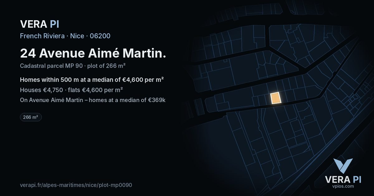 24 Avenue Aimé Martin, Nice at night – the plot lit, the parcels around coloured by the prices near them
