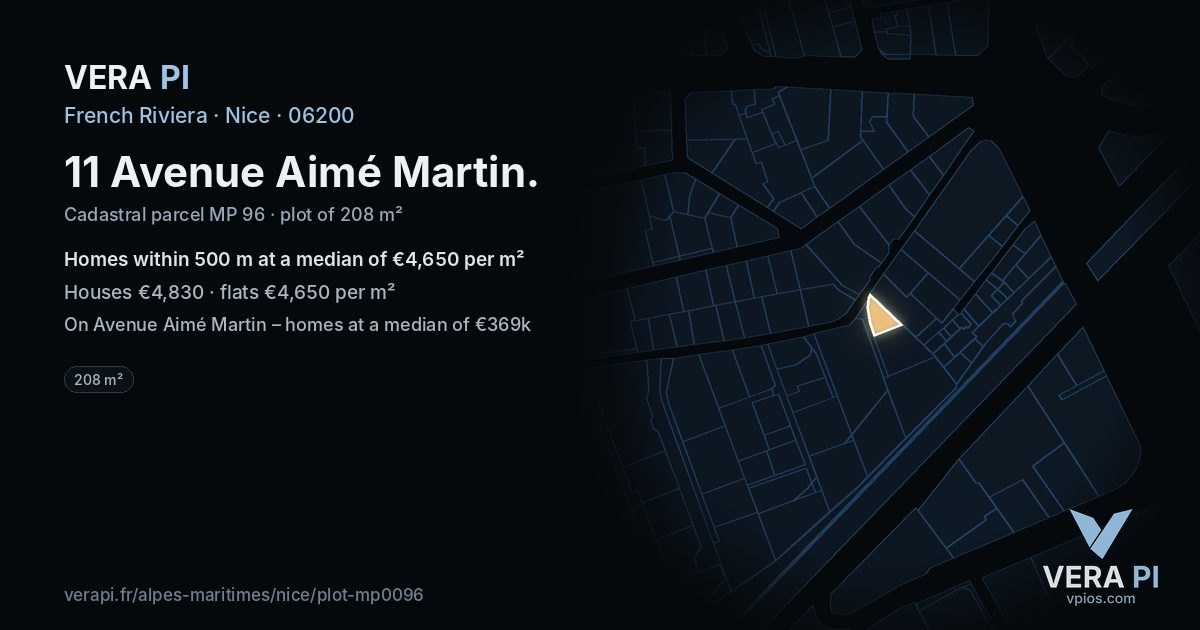 11 Avenue Aimé Martin, Nice at night – the plot lit, the parcels around coloured by the prices near them