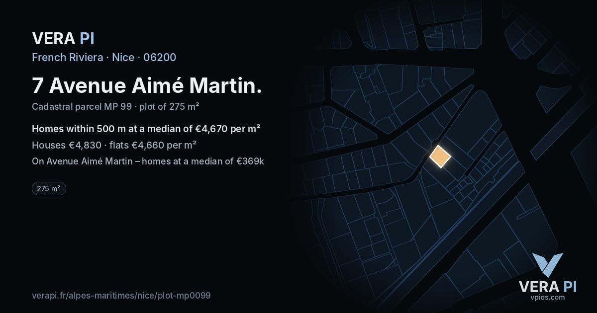 7 Avenue Aimé Martin, Nice at night – the plot lit, the parcels around coloured by the prices near them