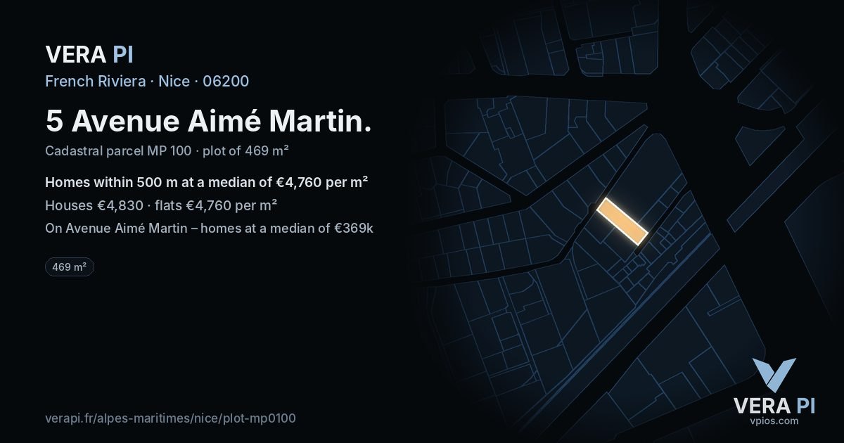 5 Avenue Aimé Martin, Nice at night – the plot lit, the parcels around coloured by the prices near them