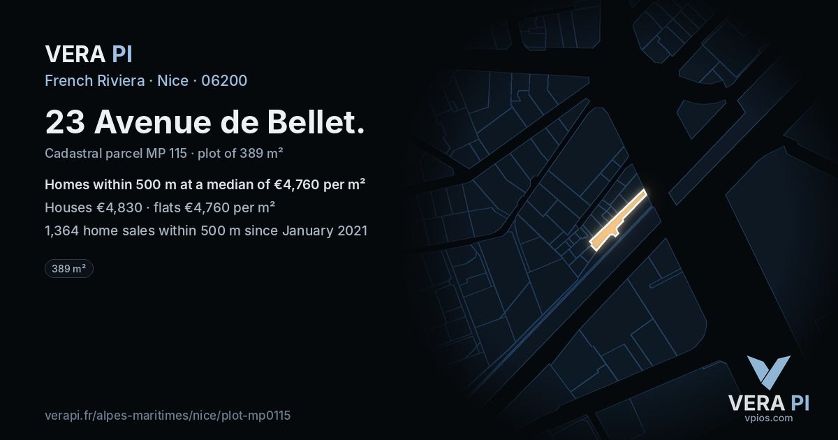 23 Avenue de Bellet, Nice at night – the plot lit, the parcels around coloured by the prices near them