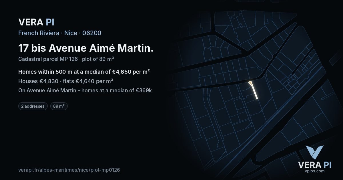 17 bis Avenue Aimé Martin, Nice at night – the plot lit, the parcels around coloured by the prices near them