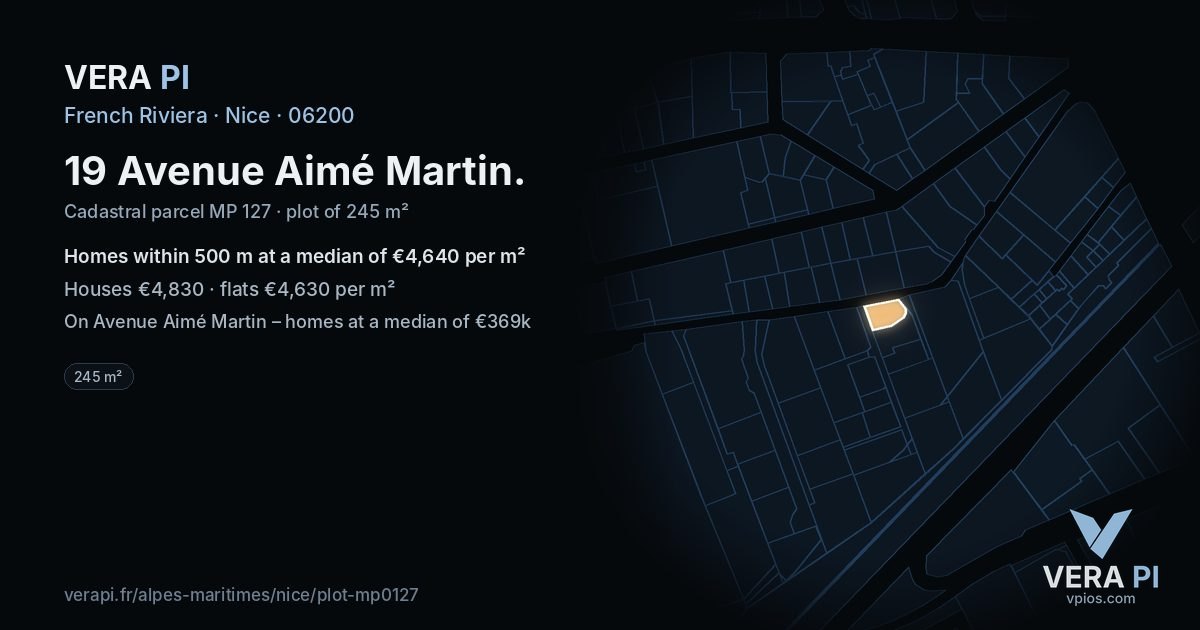 19 Avenue Aimé Martin, Nice at night – the plot lit, the parcels around coloured by the prices near them