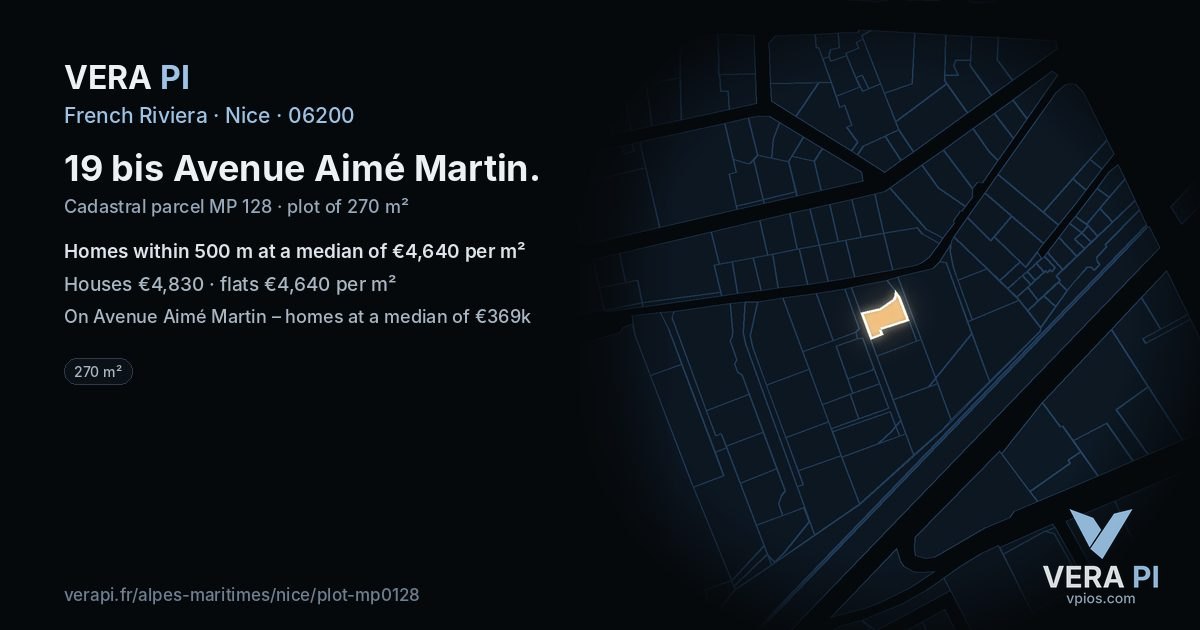 19 bis Avenue Aimé Martin, Nice at night – the plot lit, the parcels around coloured by the prices near them