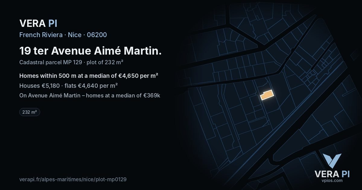19 ter Avenue Aimé Martin, Nice at night – the plot lit, the parcels around coloured by the prices near them