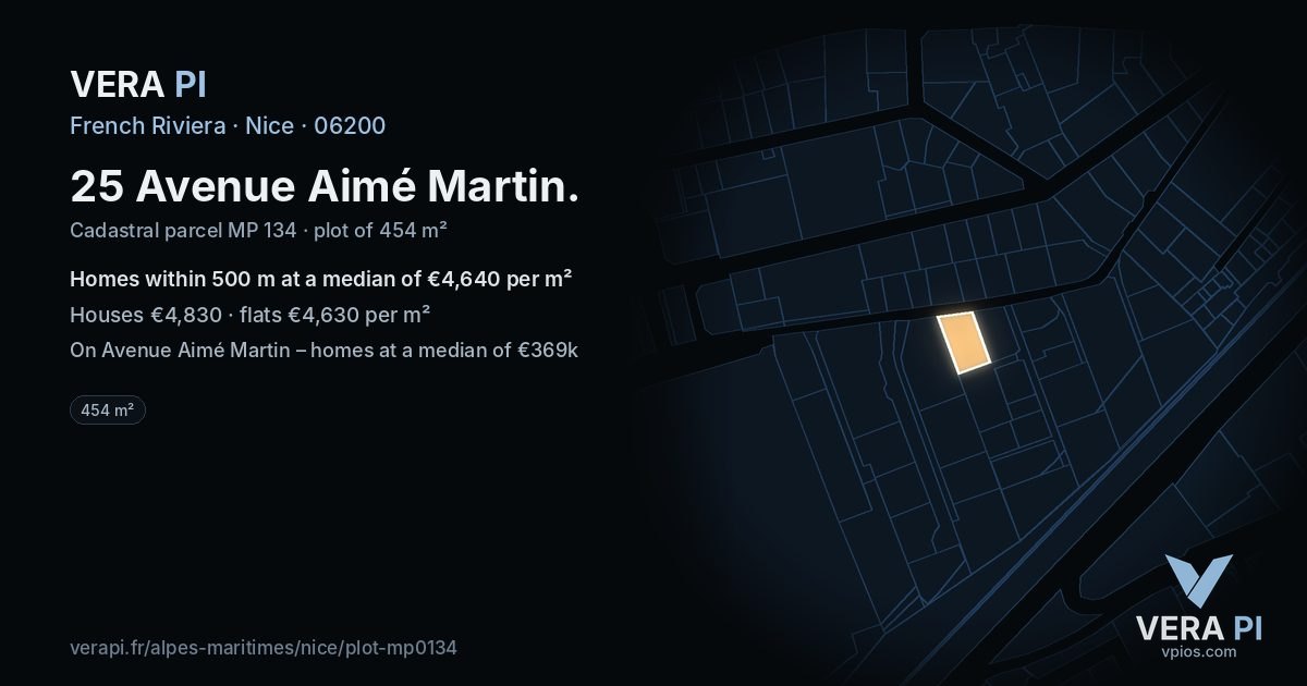 25 Avenue Aimé Martin, Nice at night – the plot lit, the parcels around coloured by the prices near them