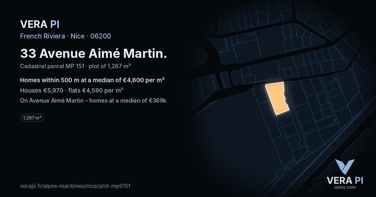 33 Avenue Aimé Martin, Nice at night – the plot lit, the parcels around coloured by the prices near them