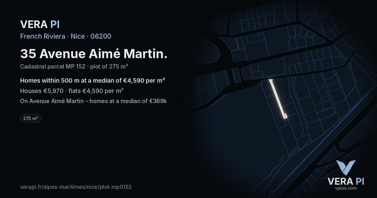 35 Avenue Aimé Martin, Nice at night – the plot lit, the parcels around coloured by the prices near them